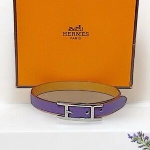 Hermes Purple Leather Bracelet with Silver Clasp
